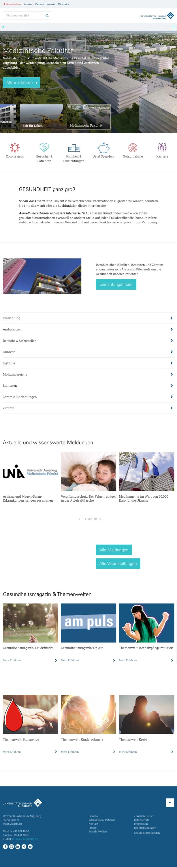 Screenshot Startseite uk-augsburg.de
