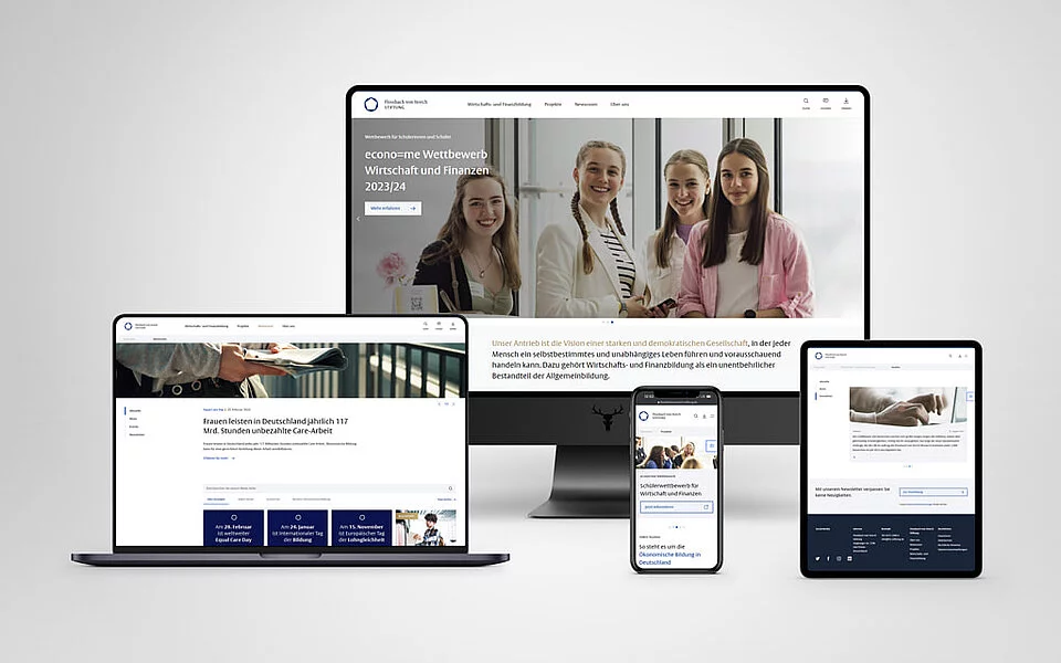 Responsive Ansicht der Website der Flossbach von Storch Stiftung auf verschiedenen Devices