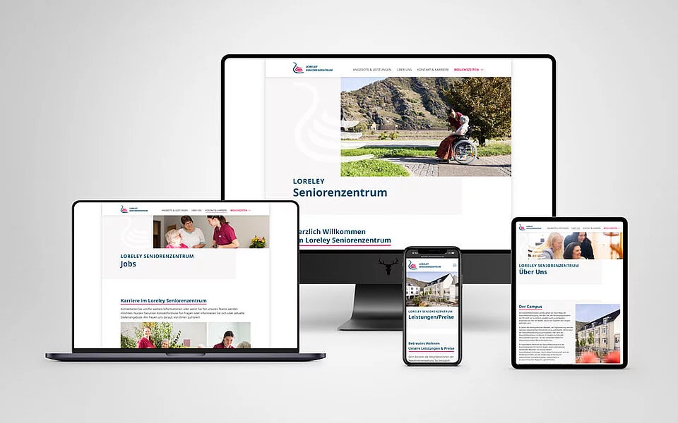 Responsive Ansicht der Website des Loreley Seniorenzentrums auf verschiedenen Devices