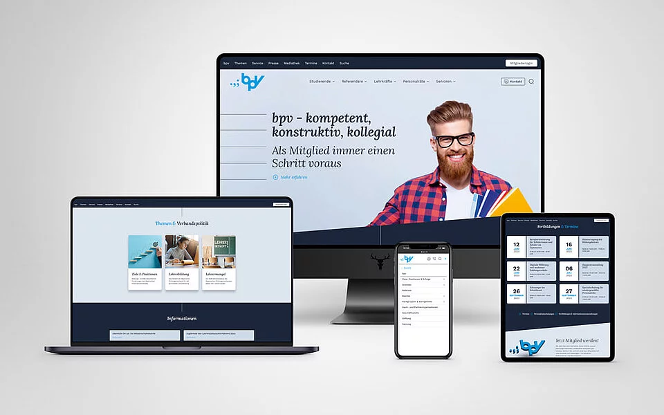 Responsive Ansicht der BPV Website auf verschiedenen Devices